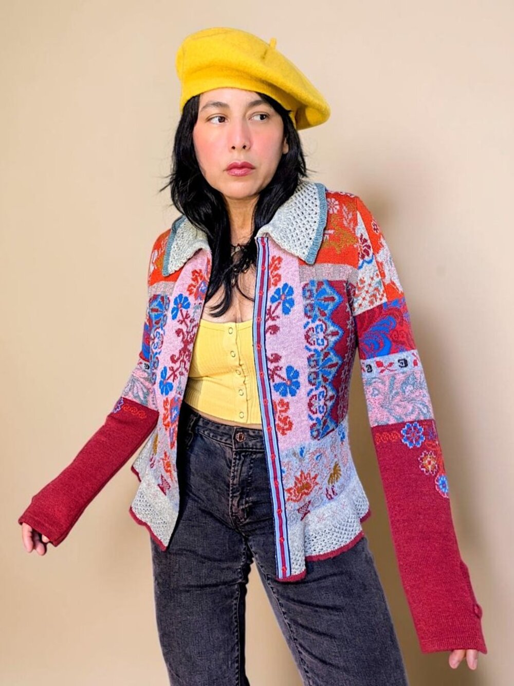 Oilily VTG 90s Italy made wool floral Nordic Scandinavian fairy cottage cardigan